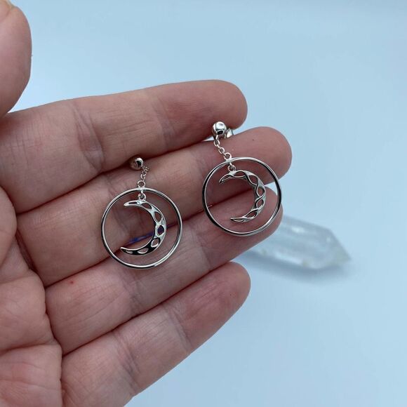Sterling Silver Celtic Moon Earrings - Picture 4 of 4